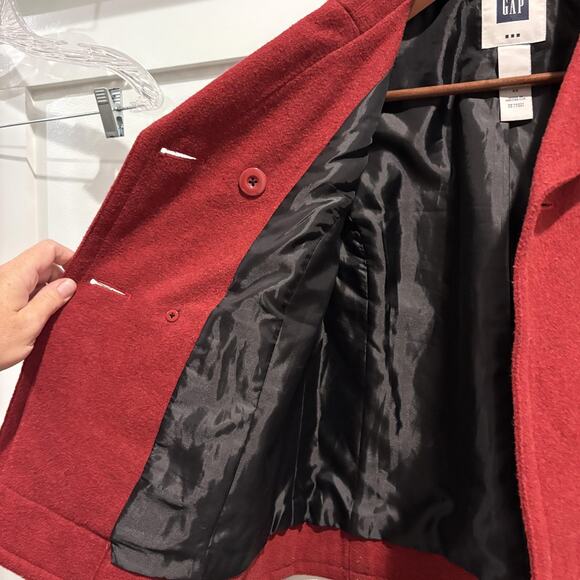 Gap Coat Womens XS Red Wool Blend Peacoat Double‎ Breasted Lined Pockets Short - Picture 6 of 12